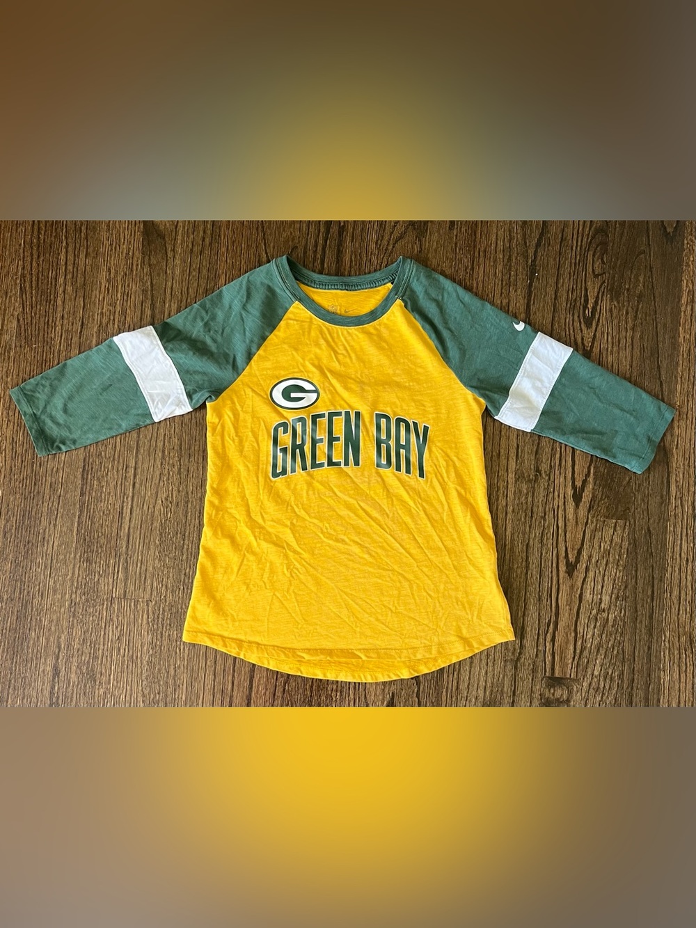 Nike Green Bay Raglan Tee in Yellow and Green